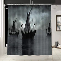 norse decor vikings ship shower curtain liner fantasy boat art black and white color sailing dragon ship curtain for bathroom