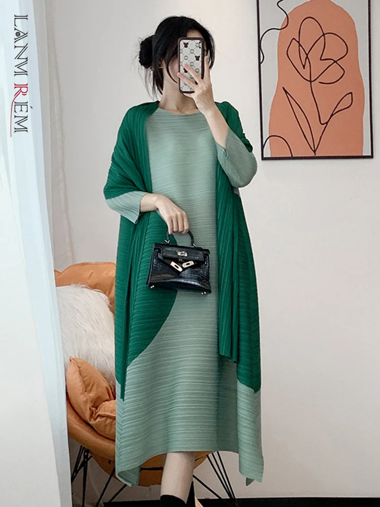

Женское плиссированное платье LANMREM, платье трапециевидной формы с круглым вырезом и длинными рукавами, 2023 2YA1560