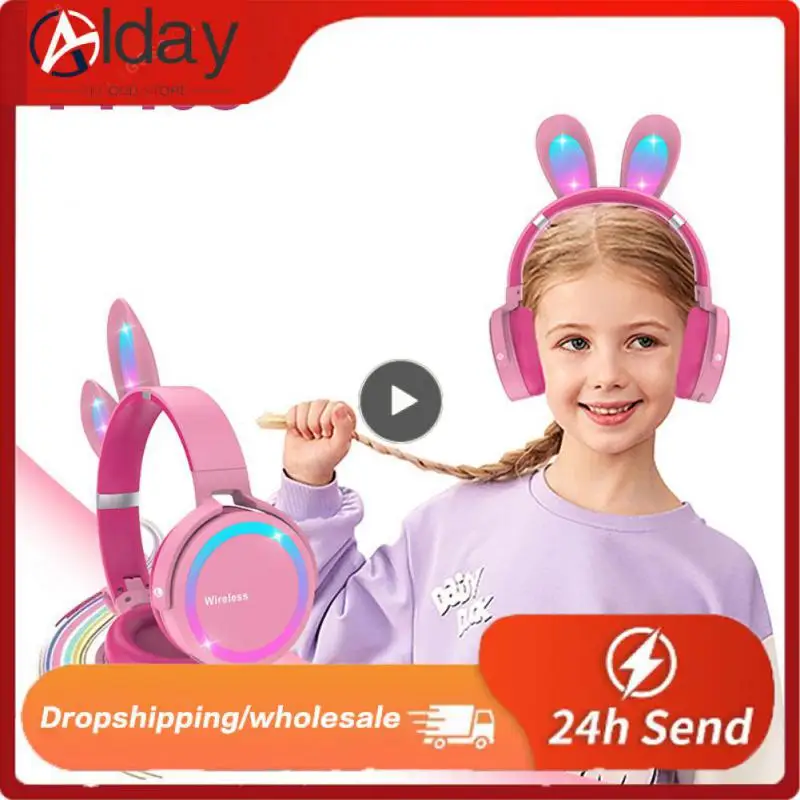 

Cute Rabbit Ears Music Helmet Flash Light Kid Girl Gamer Headset Long Battery Life With Mic Control Childrens Gamer Earbuds Cute