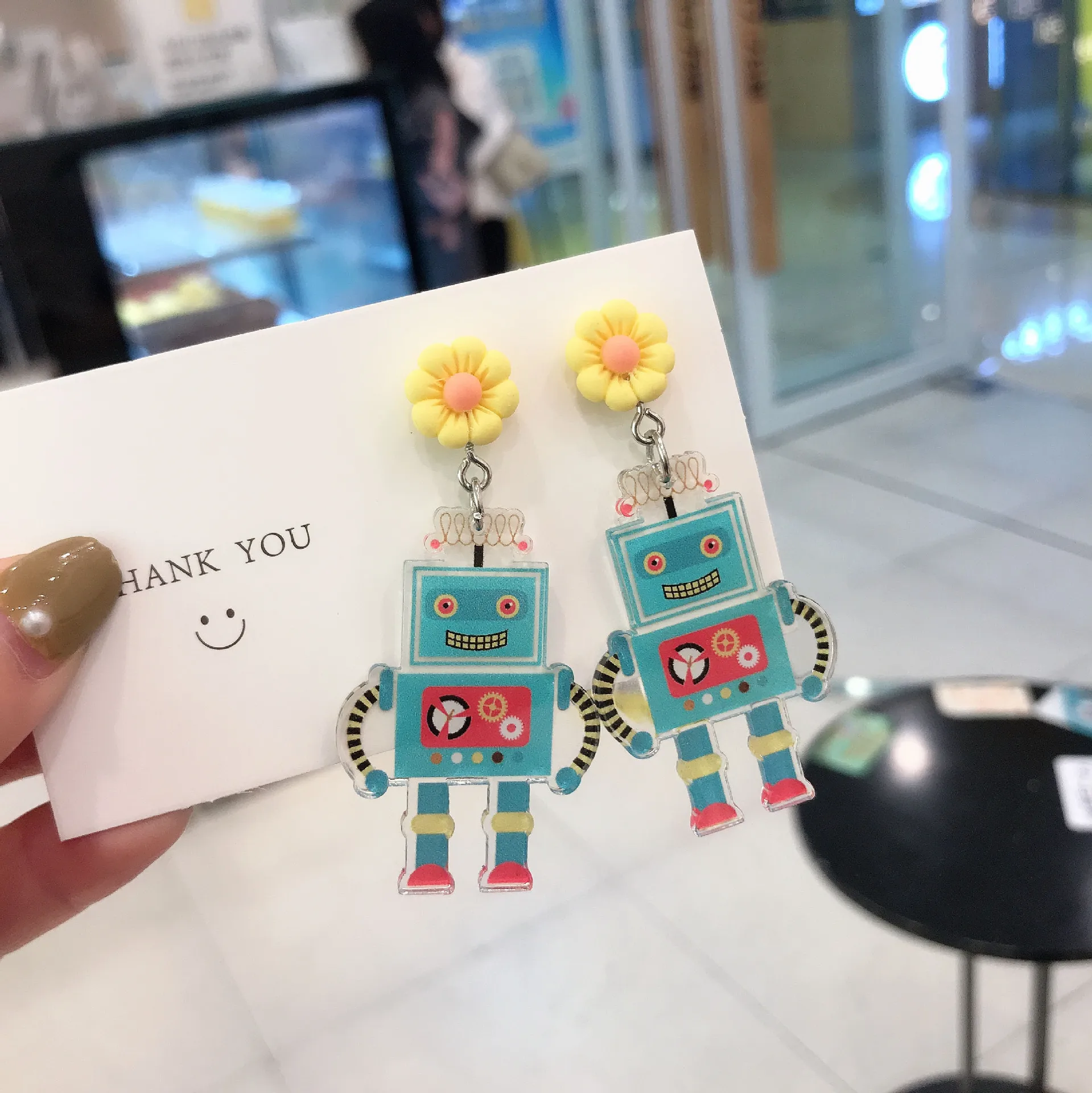

Green Dinosaur Robot Flower Earrings New Earrings Female Women Acrylic Accessories Pendant Gift