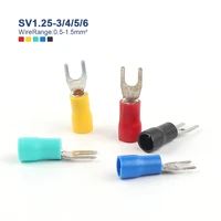 100pcs sv crimp terminal spade fork connector wire copper crimp connector insulated cord pin end terminal sv1 25 22 16awg