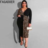 fagadoer fashion street leopard patchwork dresses xl 5xl plus size women lace up long sleeve dress female casual vestidos 2022