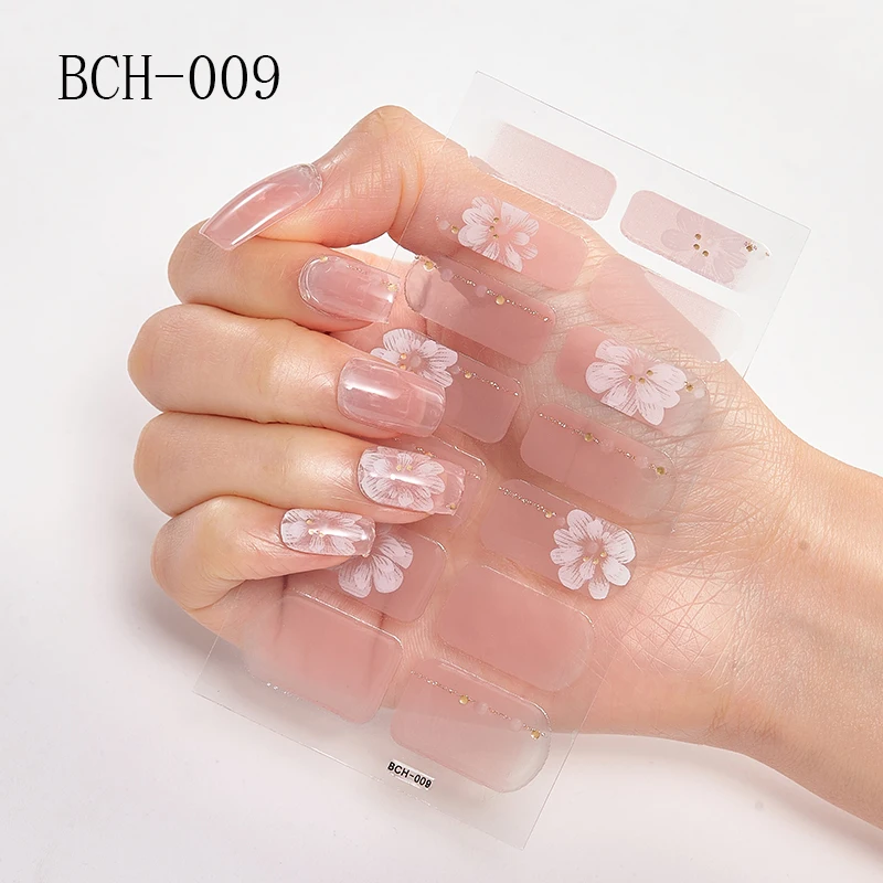 New Arrival Japanese Fashion Designers Nail Stickers Nail Wraps Full Cover Self-Adhesive 14Tips Flower Waterproof Nail Art Decor images - 4