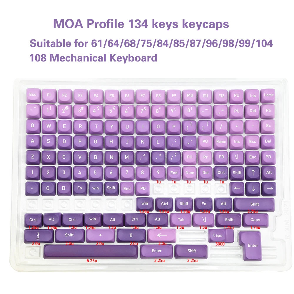 НОВЫЕ фиолетовые колпачки MOA для клавиш из ПБТ 134 клавиши EN/JP/KR переключателей Cherry