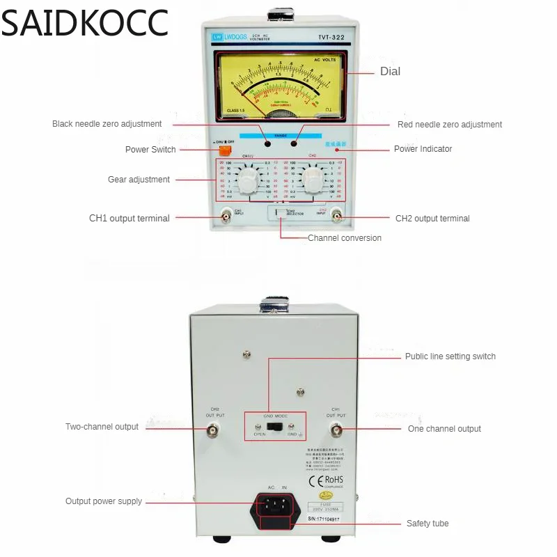 TVT-322 Двухканальный милливольтметр Двойной игольчатый Новый дизайн