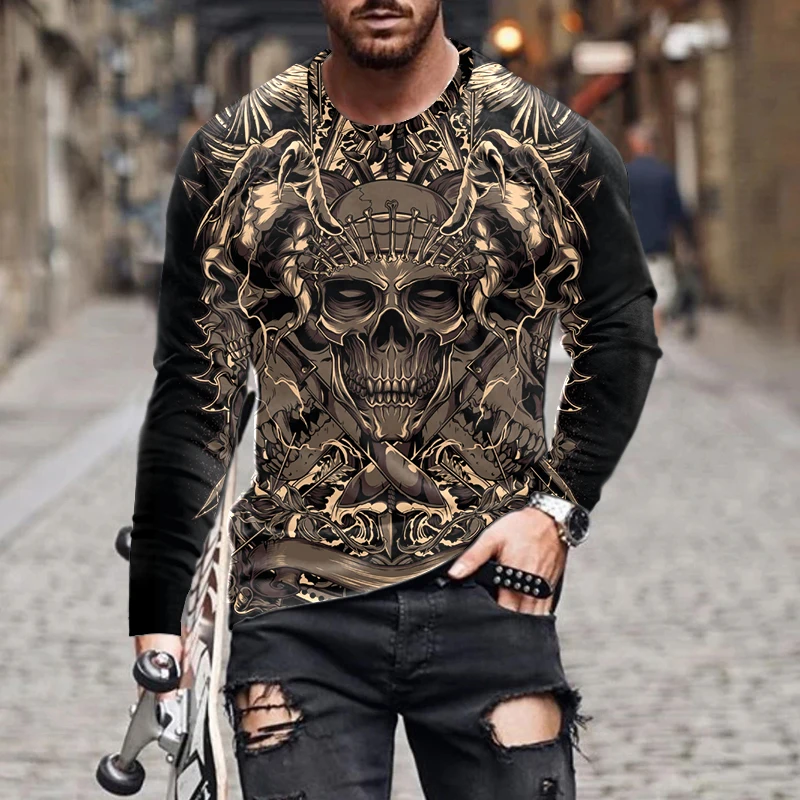 

2022 New Men's T-shirt Casual Sports 3d Animation Printing Men's Long Sleeve Street Trend Youth Round Neck Pullover