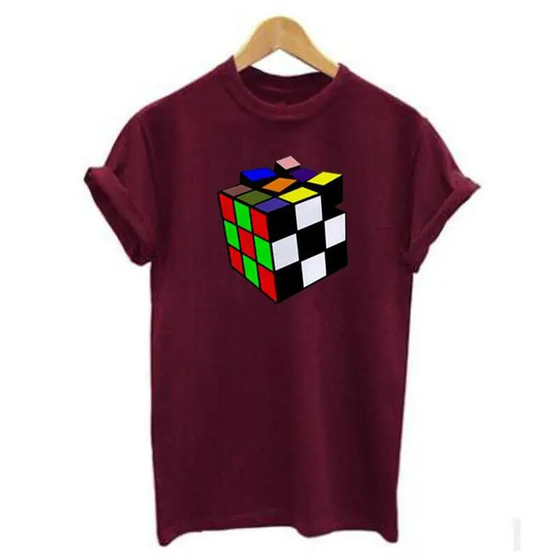 

Cotton Casual Plus Size T Shirt Women Tops Fashion Rubik's Cube Print Tshirt Harajuku Shirt Summer Short Sleeve Tee Shirt Femme