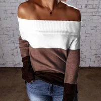 womens sexy slim patchwork jumper bohemian holiday sweaters 2021 off shoulder sexy knitwear sweater autumn female pullover new
