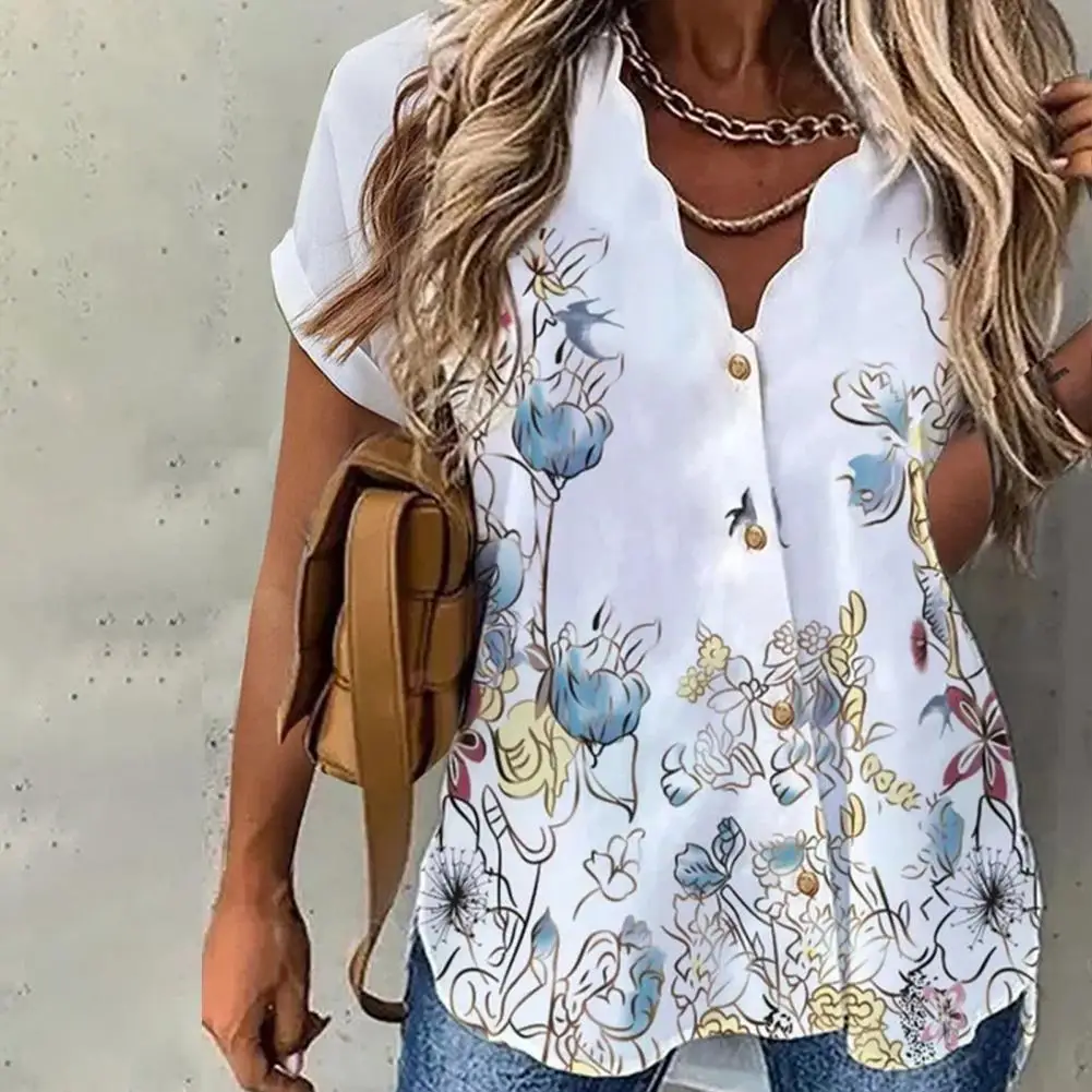 

Fashion New Summer Women Shirts Floral Print Single Breasted Petal Neckline Buttons Blouses Tops Female Clothing Streetwear
