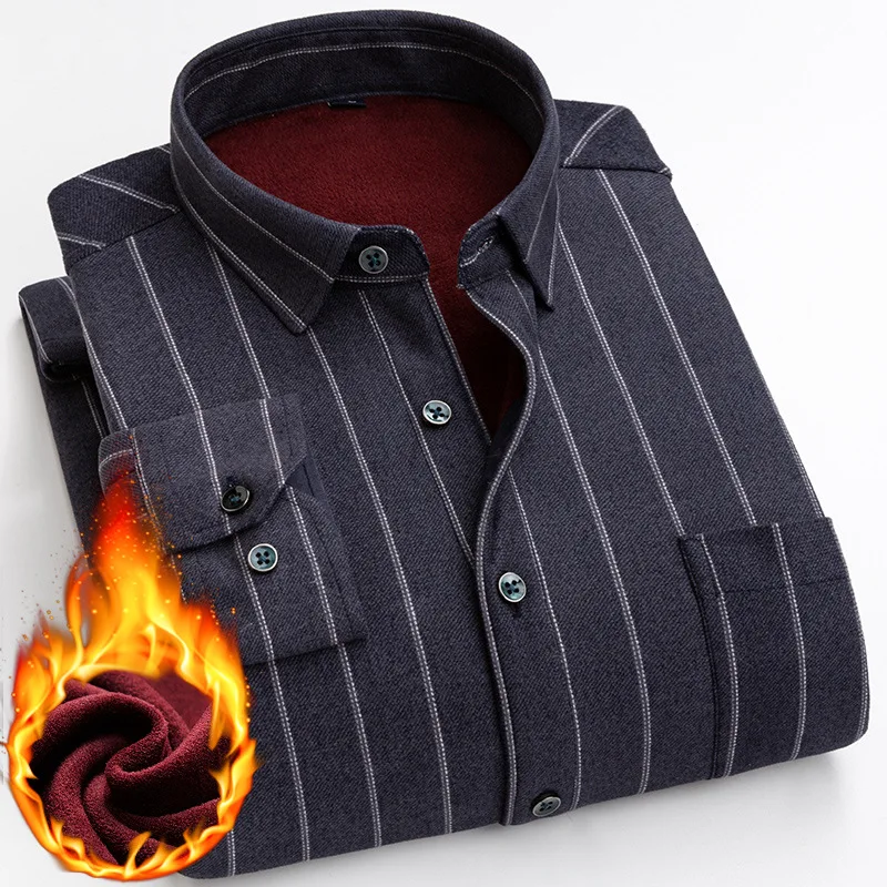 Winter Blouse Male Thick Fashion Shirts Tops 2022 Streetwear Autumn Men Long-Sleeve Streetdress Smart Casual Hombre Fit MOOWNUC