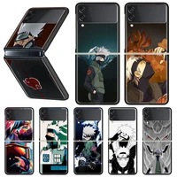 naruto kakashi anime phone case for samsung galaxy z flip 3 5g black hard cover zflip3 luxury coque fundas shockproof bumper