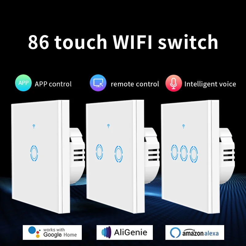 

Smart Switch Panel EU Standard 10A Tempered Glass Panel Touch Switch With WiFi Control Work With Alexa Google Home AC100-240V