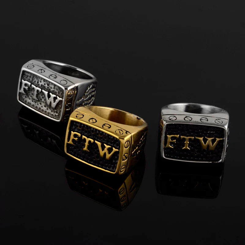 

Men's Punk Stainless Steel Letter Ring Fashion Personality Trend FTM Jewelry Biker Accessories Boyfriend Gift Wholesale