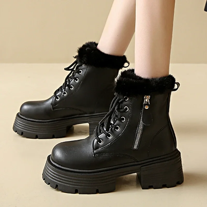 Comemore/женские короткие ботинки на платформе массивном каблуке зимние плюшевые