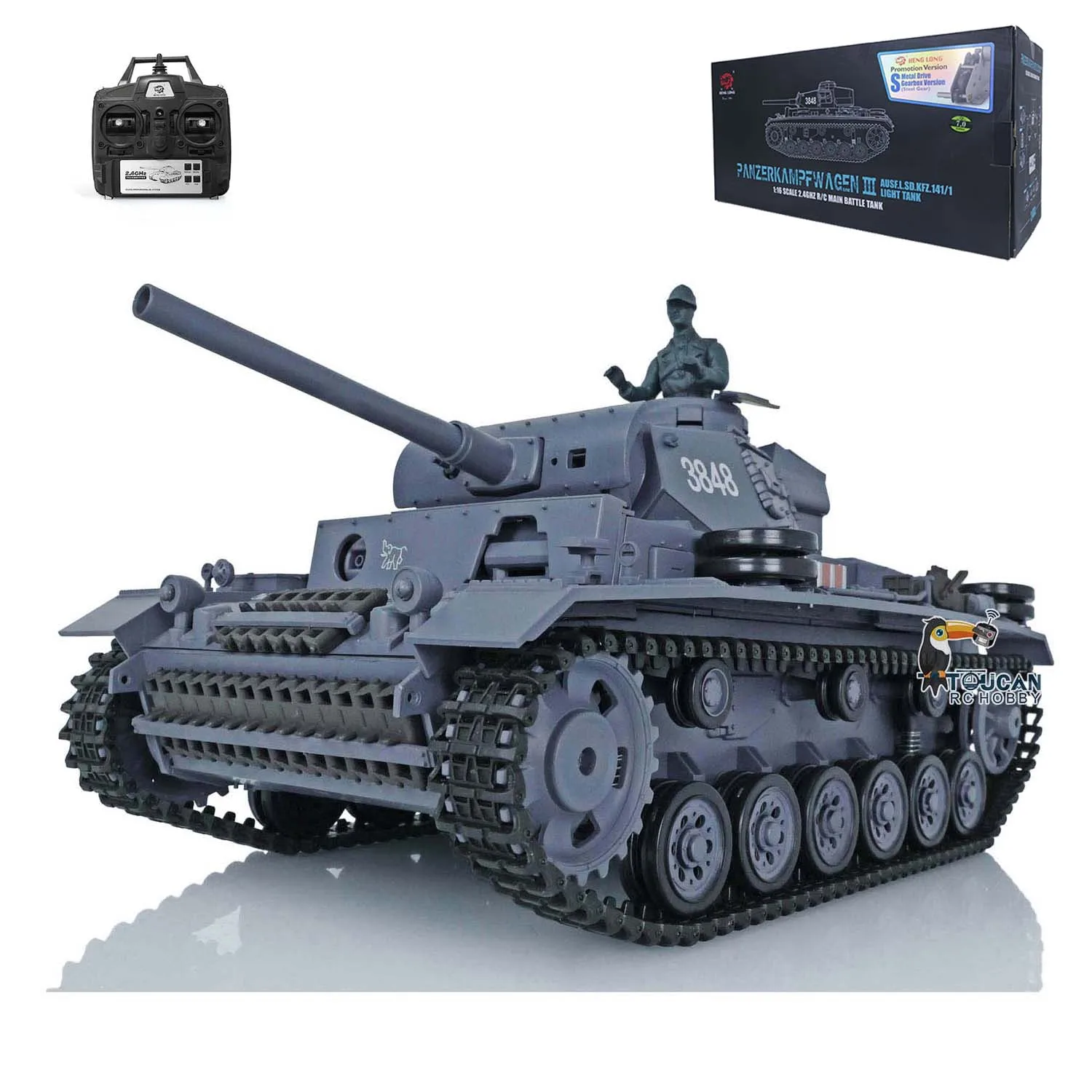

Heng Long 7.0 Plastic German Panzer III L Gift Remote Control 1/16 Tank Toys Toucan Model Machine Gun Sound 3848 TH17339-SMT8