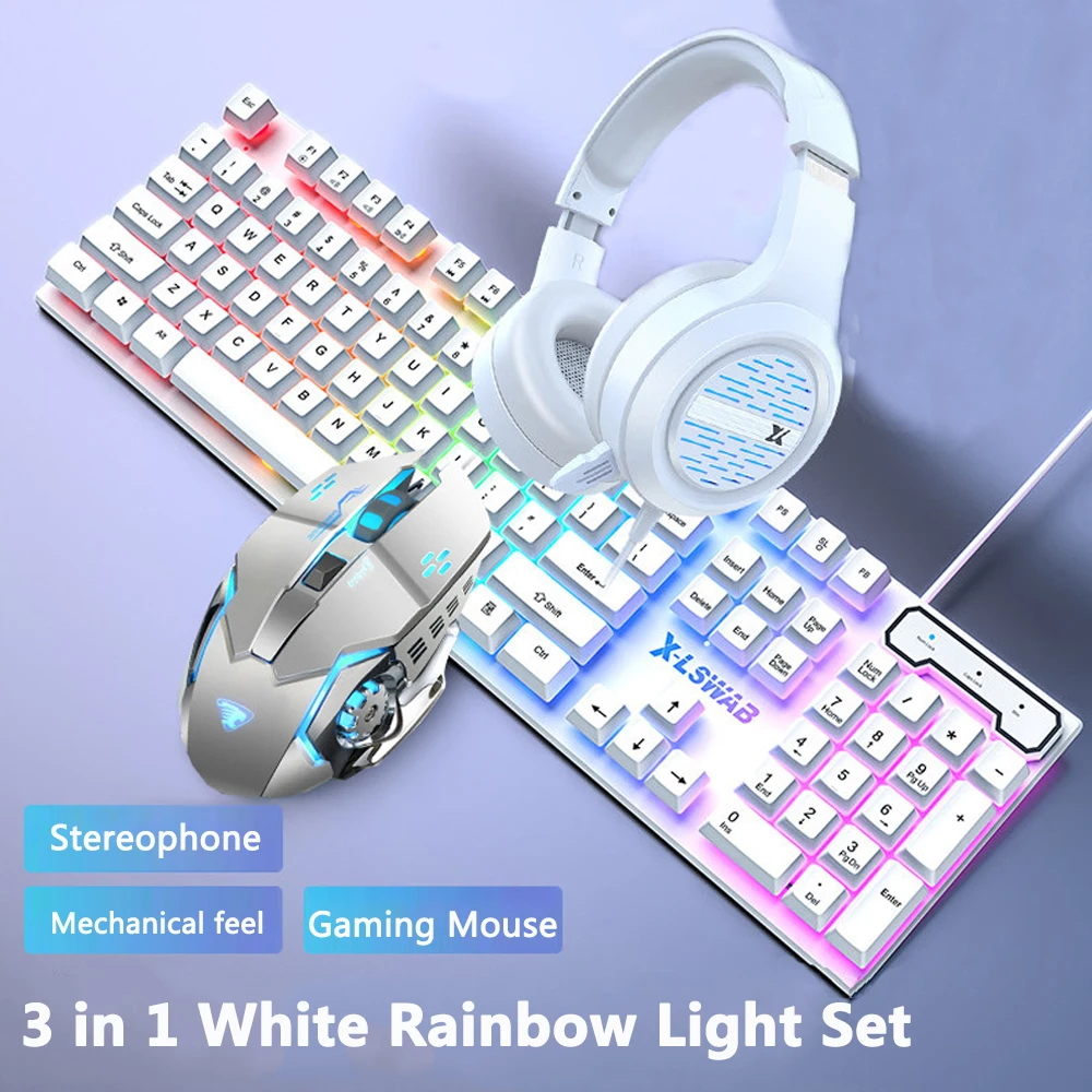 

USB Wired Keyboard Mouse Headset Set Mechanical Feel Keyboard with Backlight Gaming Mouse Kit for Gamers Desktop Laptop Offices