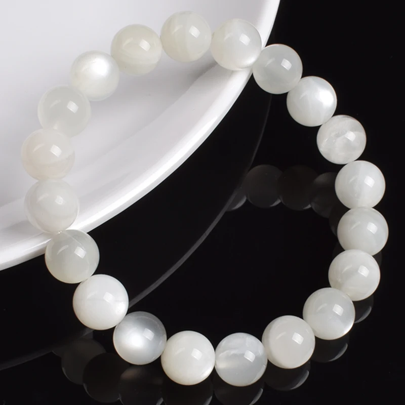 Фото Real Natural White Moonstone Bracelet Genuine Moon Stone Beads Elastic Bracelets for Women Men Premium Gift 8mm Gemstone Jewelry №4