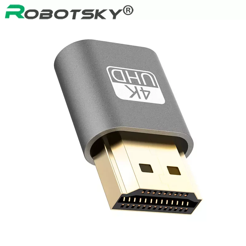 

2023New HDMI-compatible Virtual Display Adapter Gold Plate DDC EDID Dummy Plug Headless Ghost Display Emulator Lock plate Up to