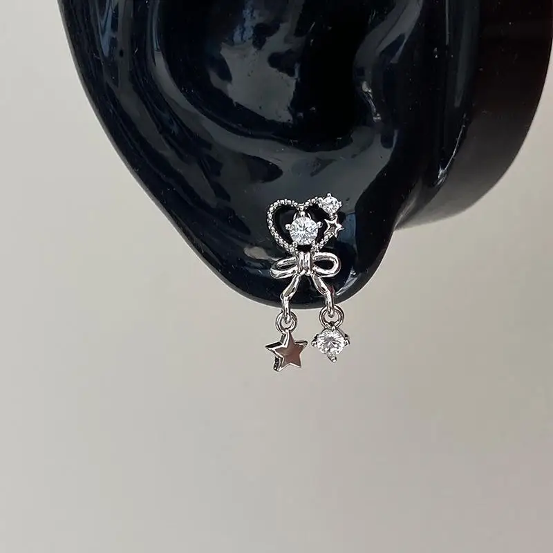 Фото 1pcs Quality Love Star Zircon 316L Stainless Steel Ear Bone Nail Y2K Silver Color Earring for Women Cochlear Accessorie №4