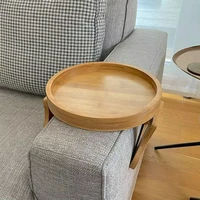 natural bamboo sofa armrest tray side tables clip on round tray for remote drinks cup bowl phone wood dessert tea holder