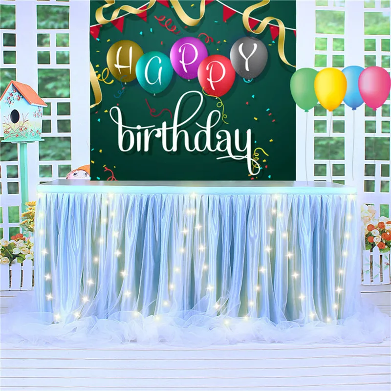 

Long Tulle Table Skirt 6/9FT Wedding Rectangle or Round Table Decorations Romantic Tablecloth For Birthday Engagement Party