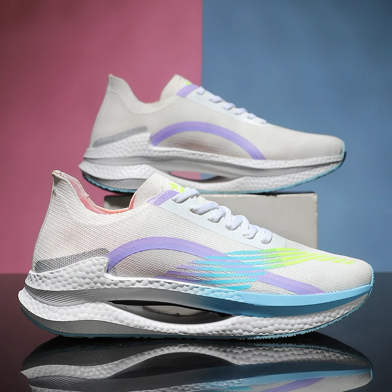 Unisex Fashion Men's Sneakers Lace Up Round Toe Cushioning Running Shoes for Woman Trainer Race Breathable Couple Tenis Shose