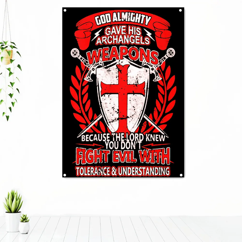 

GOD ALMIGHTY Knight Templar Posters Flag Banner Polyester Wall Art Tapestry Hang On The Wall 4 Grommets Custom Flag Indoor Decor