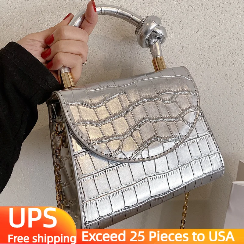 

Crocodile Pattern Shoulder Bag Women 2022 Trend Small Tote Handbag Designer Brand PU Leather Mini Crossbody Bags with Chain