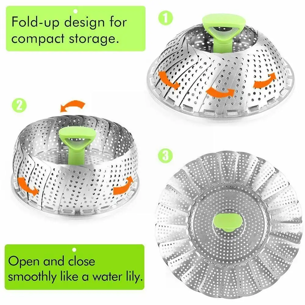 

Steel Folding Steamer Basket Steel Telescopic Steamer Fish Vegetable Steamed Steamer O8r0