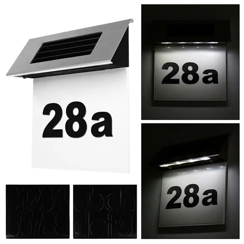 LED Solar Powered Wall Light LED Doorplate Lamp Stainless Outdoor Apartment House Porch Numbers Light with Backlight home decor