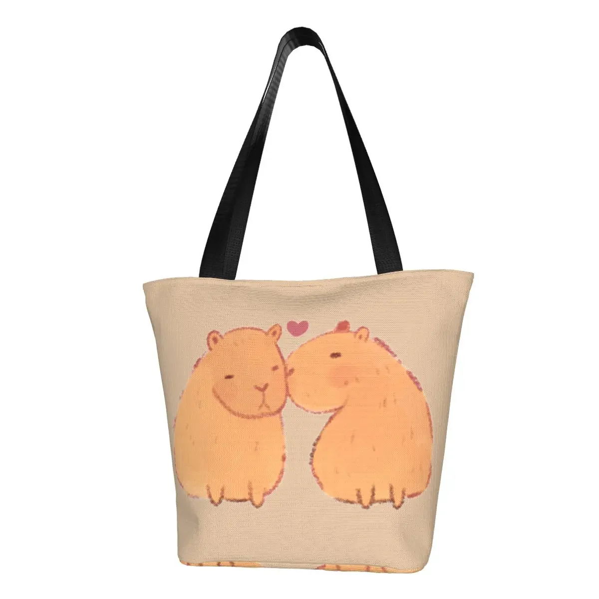 

Cute Capybaras In Love Groceries Shopping Bag Canvas Shopper Shoulder Tote Bag Big Capacity Portable Kawaii Animal Handbag