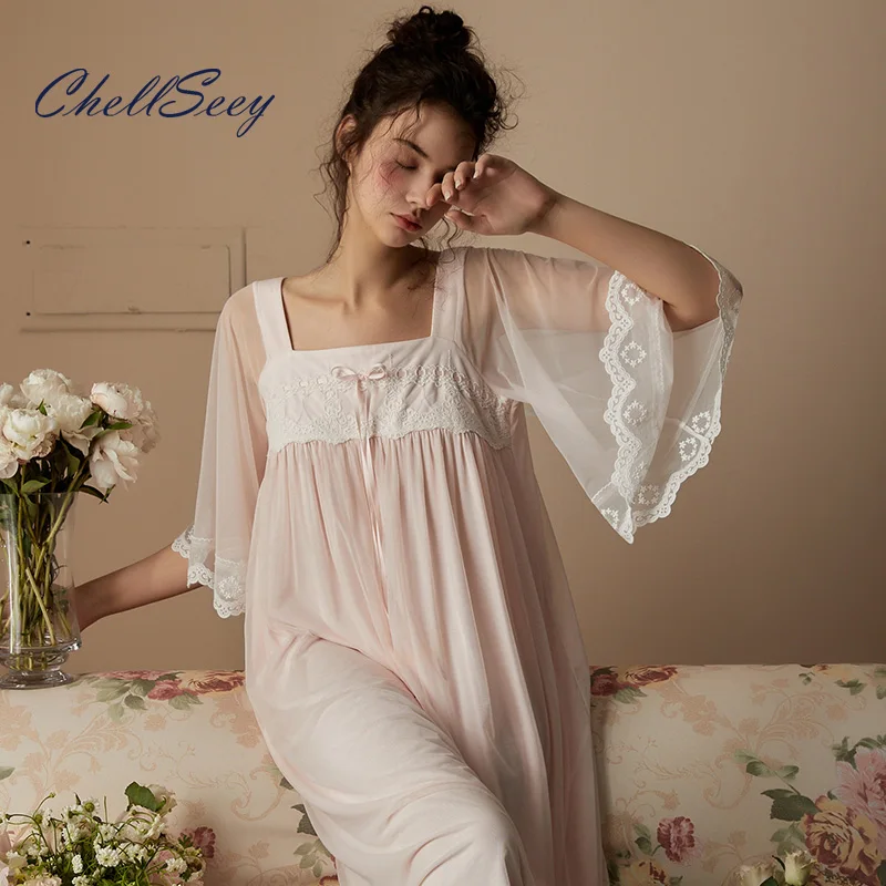

Chinese Style Hanfu Improved Spring Summer And Autumn Fairy Nightdress Can Be Worn Outside Home Clothes Loose Mesh Pajamas Women
