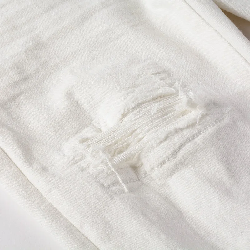 Fashion Streetwear Men Jeans White Elastic Slim Fit Ripped Jeans Men Hole Trousers Patched Designer Brand Hip Hop Pants Hombre