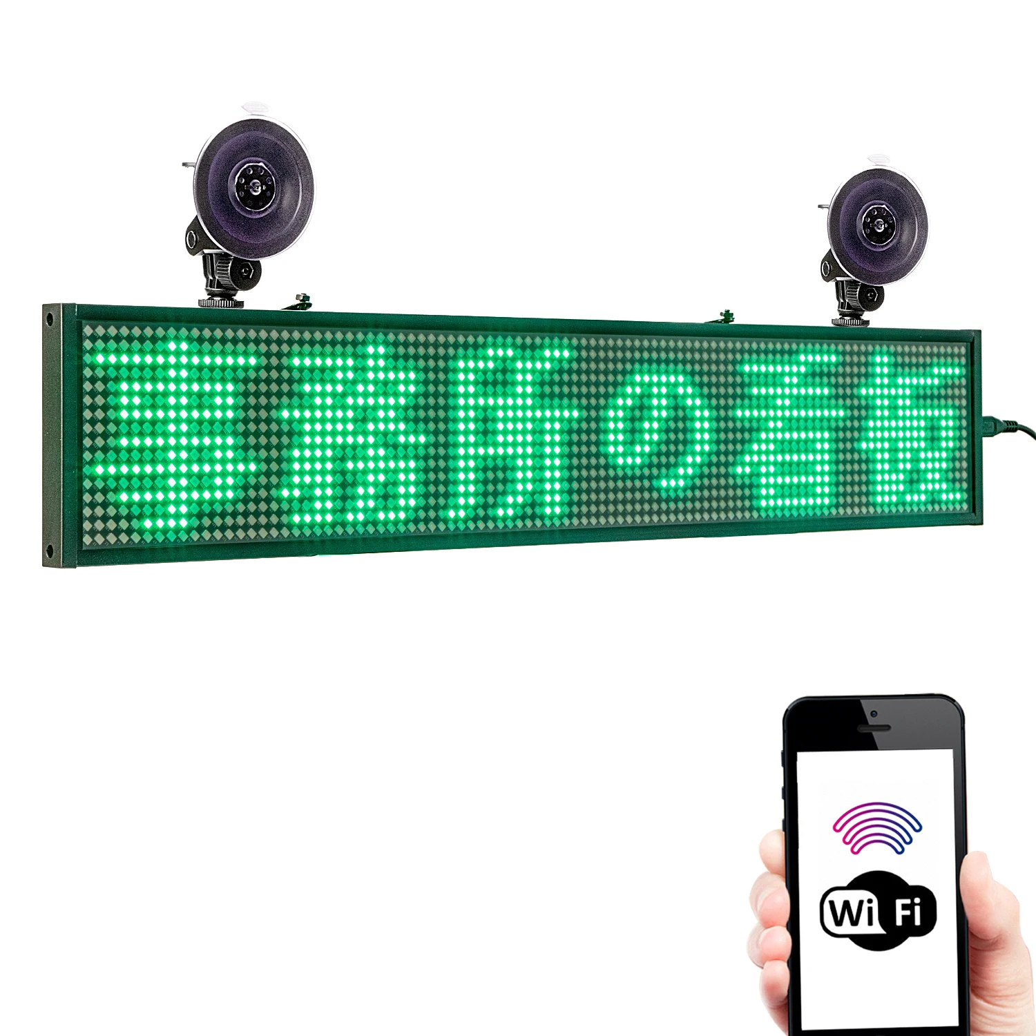 12V Green P5 SMD WIFI Programmable Car bus Led Sign Scrolling Message Display Board with rear window sucker installed | Освещение
