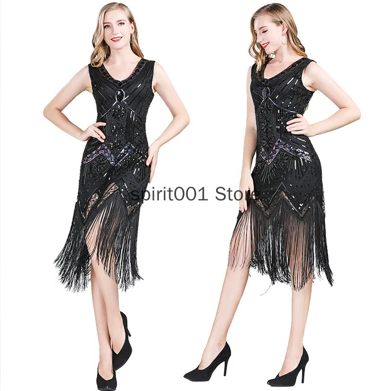 

Deluxe Ladies 20s 1920s Roaring Flapper Costume Retro Dress Sets Sequin Gatsby 20's Fancy Dress Ecoparty Props Accessory