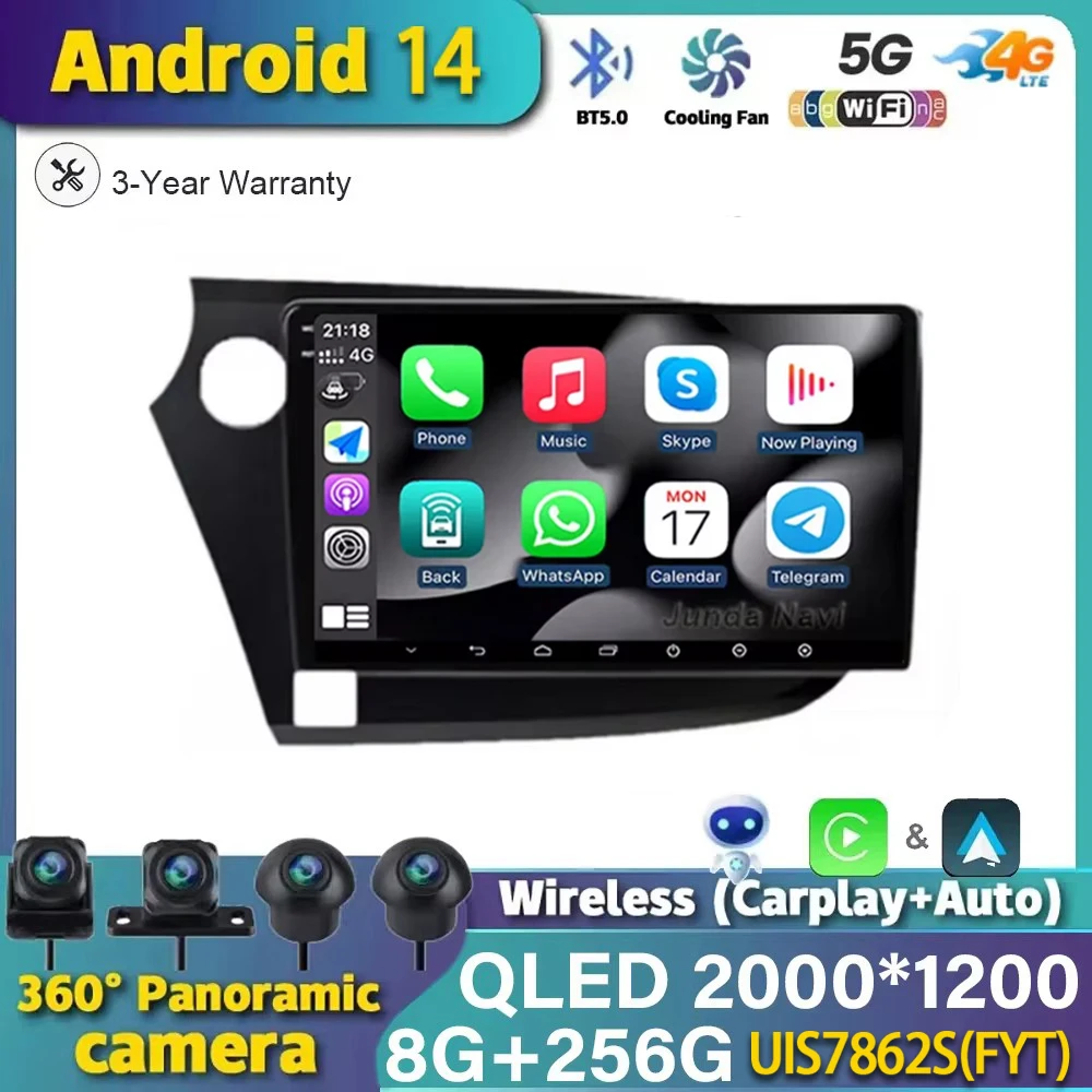 Автомобильный радиоприемник Carplay Android 14 для Honda Insight 2 2009-2014 LHD мультимедийный