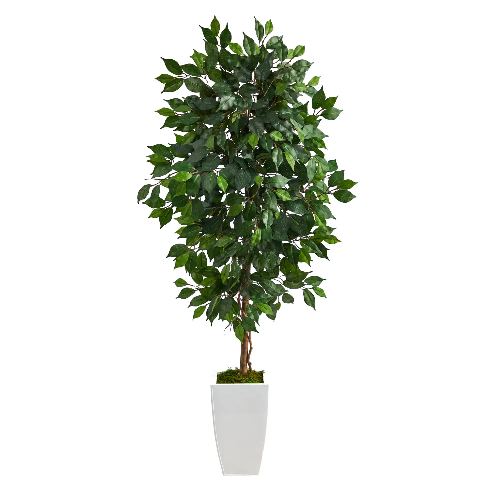 

Ficus Artificial Tree Nearly Natural 4.5ft. in White Metal Planter