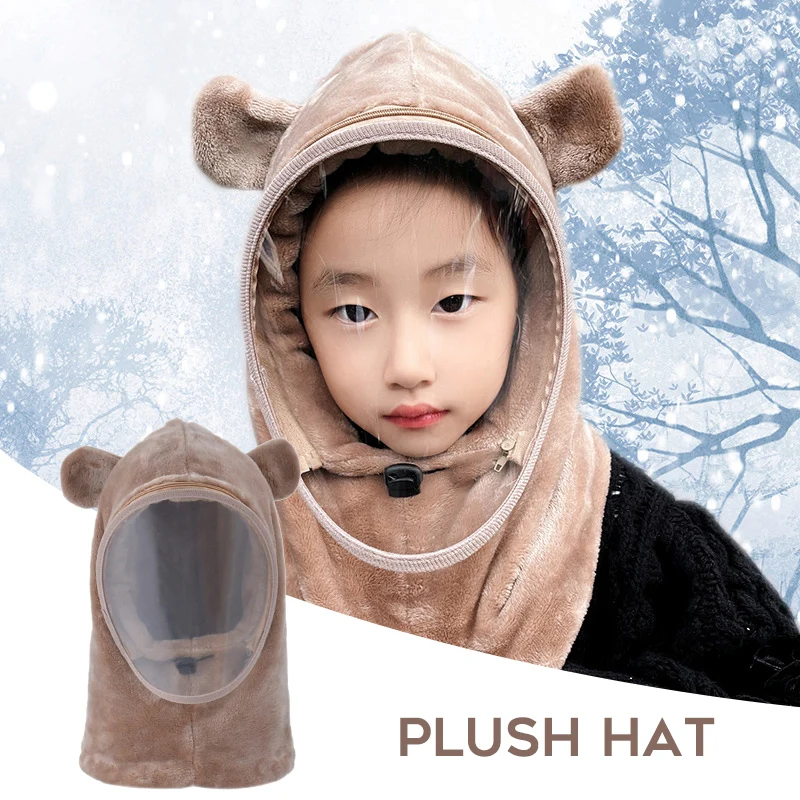 

New Winter Windproof Warm Comfortable Scarf One-piece Hat with Clear Face Cover Cute Cartoon Outerwear Outdoor Wearing Fashion