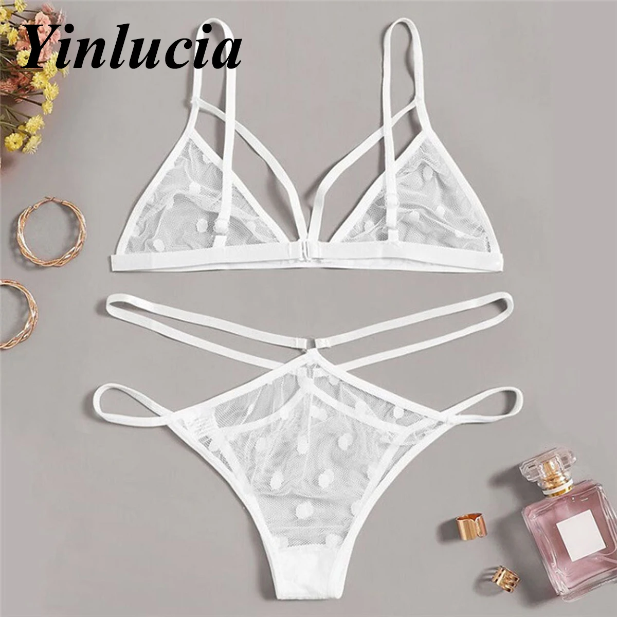 Комплект сексуального нижнего белья из 2 предметов для косплея тонкий кружевной