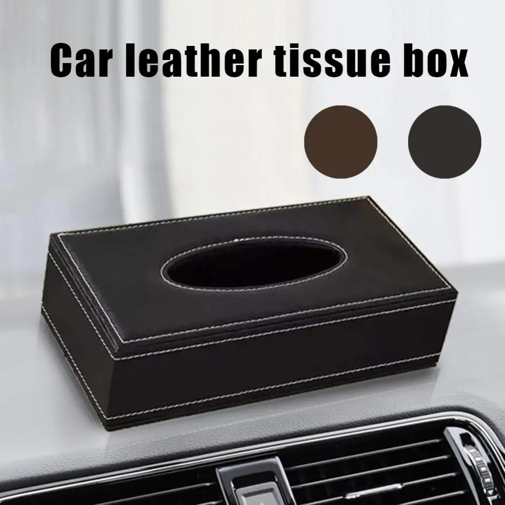 

Solid Color Storage Box Household Desktop Faux Leather Tissue Paper Napkin Case