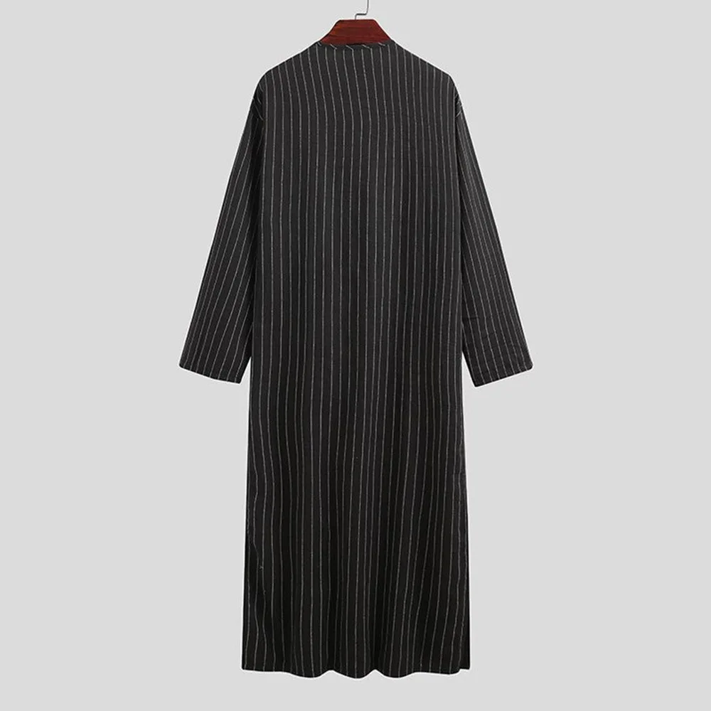 Islamic Middle East Arabic Stripes Casual Loose Muslim Robe for Men Abaya Turkish Clothes Men Clothing 2022 Fashion