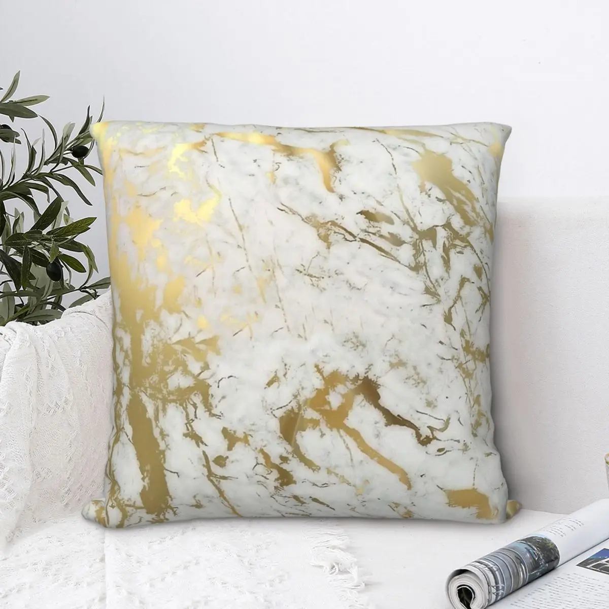 Gold Marble On White Throw Pillow Case Marble Cushion Home Sofa Chair Print Decorative Hug Pillowcase