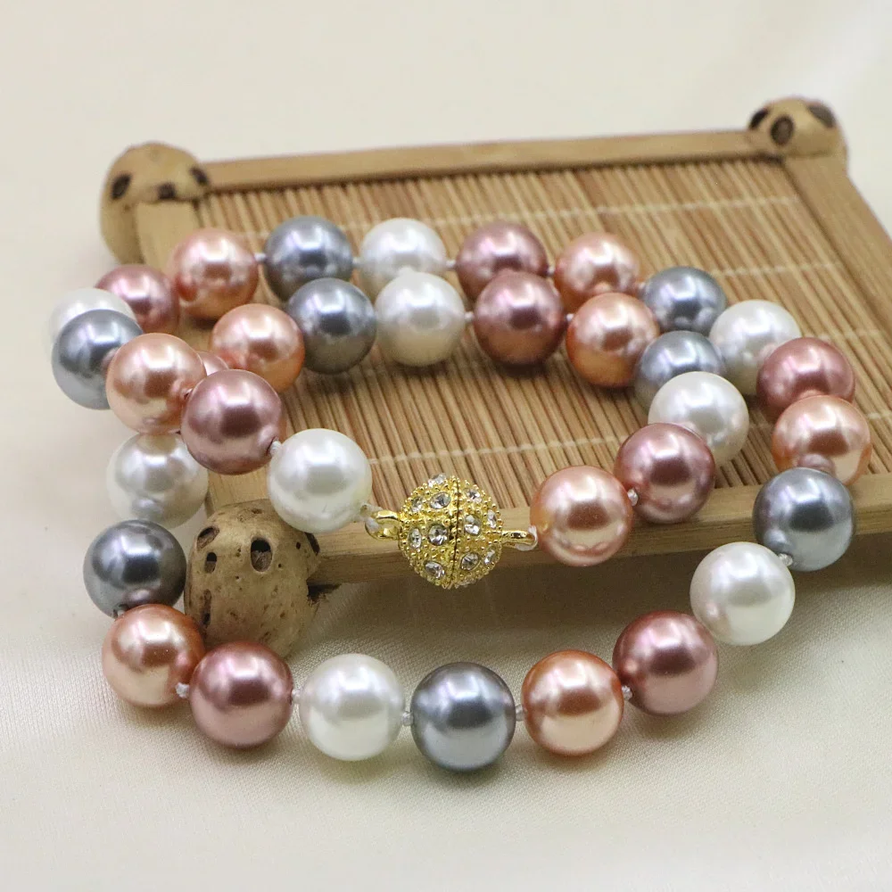 Жемчужное ожерелье для женщин 12 мм разноцветные Круглые бусины жемчужное из