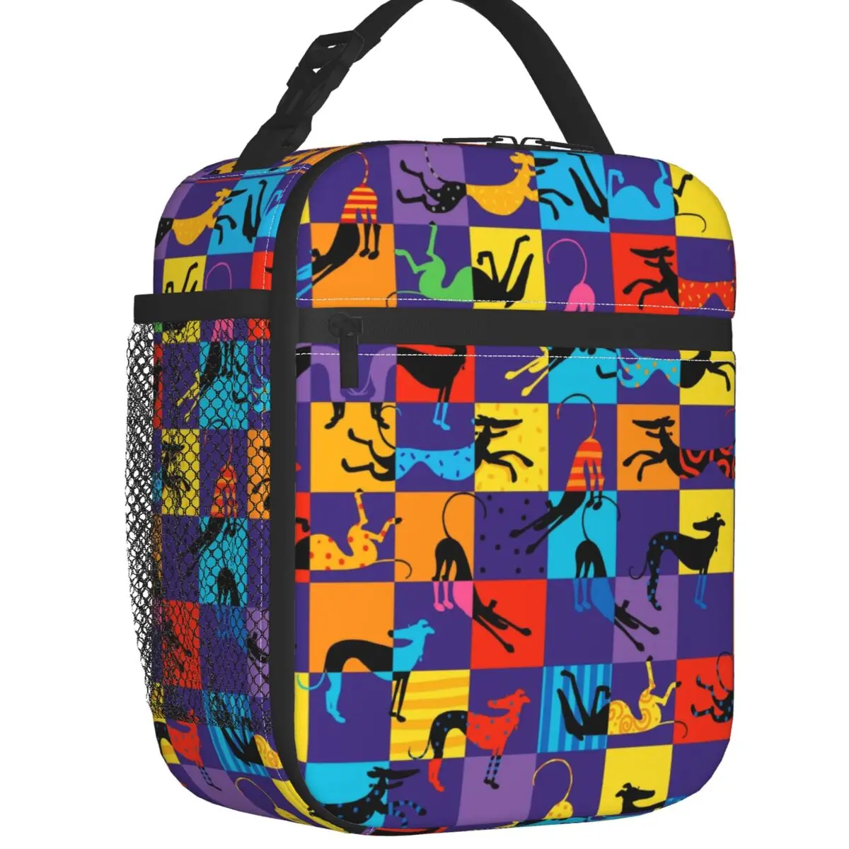 

Pop Art Hounds Lurcher Insulated Lunch Tote Bag Greyhound Whippet Sighthound Dog Portable Thermal Cooler Food Lunch Box Travel