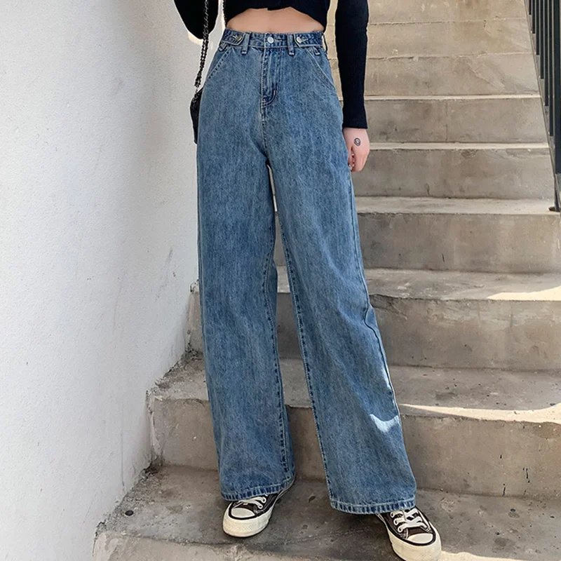 Woman Jeans High Waist Wide Leg Denim Pants Spring Vintage Straight Blue Streetwear Casual Ladies Korean Baggy Jean 2022