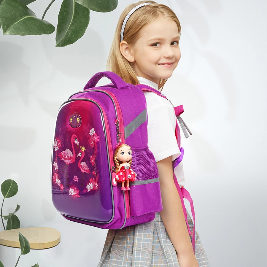 Kids Flamingo Pattern School bags for Girls Waterproof Cartoon Schoolbag 3D Orthopedic Primary School backpack mochilas infantil