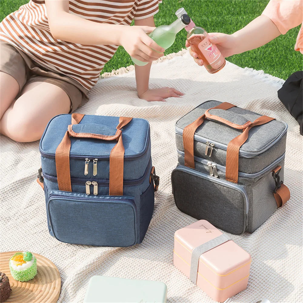 

Grey Lunch Bag Double Storage Double Storage Bag Outdoor Picnic Insulation Bag Outdoor Product Navy Blue Picnic Bag Black
