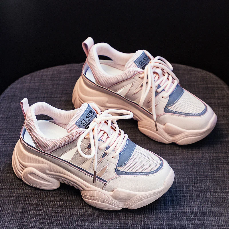 7cm Air Mesh Genuine Leather Women Summer Side Hollowing Soft Sole Platform Wedge Sandals Fashion Chunky Ladies Sneakers Shoes