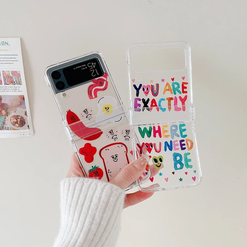 

Cute Graffiti Letters Smiley Phone Case For Samsung Galaxy Z Flip 3 5G Soft Clear Cover Funad For ZFlip3 Flip3 Protective Shell