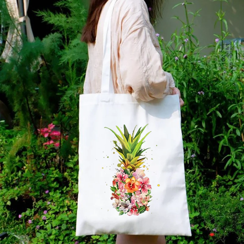 

Pineapples Canvas Bag Hawaii Summer Shopping Bags Reusable Korean Tote Bags Mama Love Pineapples Aloha Custom Bag Purses